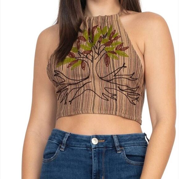 Lakhays Tree of Life Y2K Embroidered Crop Top - Picture 1 of 9
